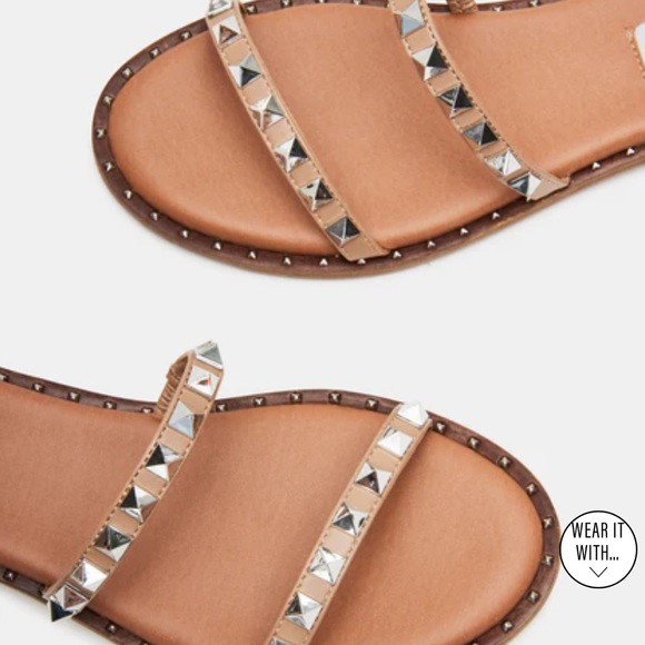 LAST CHANCE BEFORE DONATED - Steve Madden Travel Tan Studded Sandals - Picture 5 of 9
